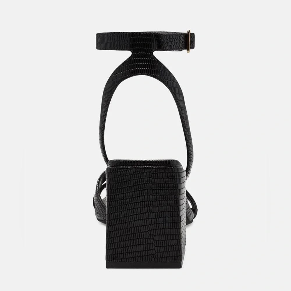 Juliet Holy Womens Square Open Toe Heeled Sandals Buckle Ankle Strap Block Chun - Picture 5 of 8